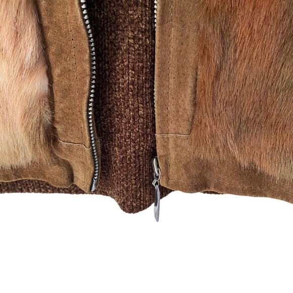 Vintage Boho Faux Fur Grommet Suede Trim  Chenille Back Zipper Vest Medium - Picture 3 of 7